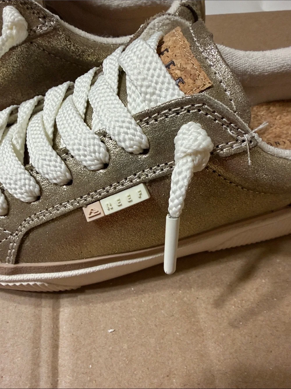 Reef Lay Day Dawn Metallic Gold Lace-Up Sneakers with White Laces